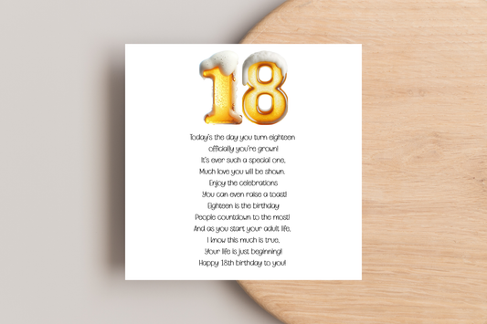 18th Beer Number Birthday Card for him