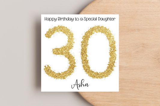 Personalised 30th Gold Birthday Card