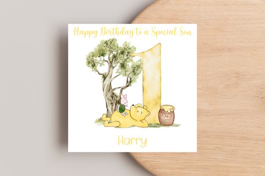 Personalised Winnie 1st  Birthday Card