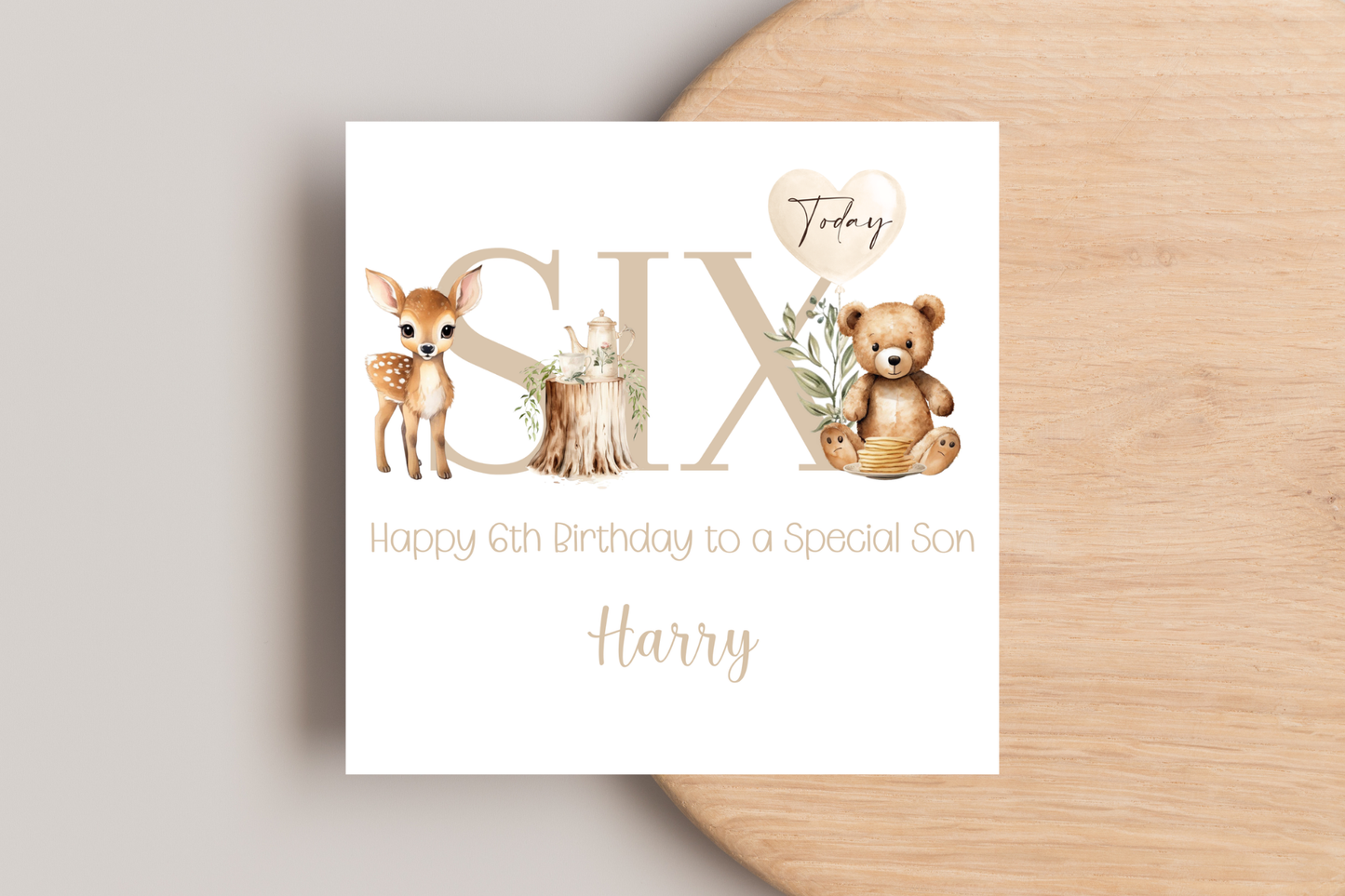 Personalised Woodland Animals 6th Birthday Card