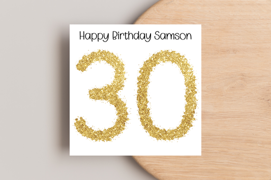 Personalised 30th Gold Birthday Card