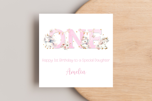 Personalised Unicorn 1st Birthday Card