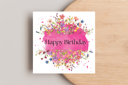 Pink Floral Birthday Card