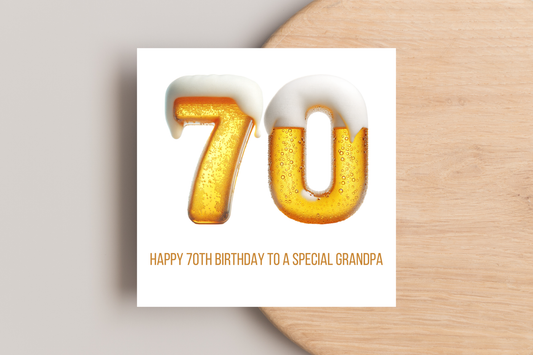 Personalised 70th Beer Number Birthday Card
