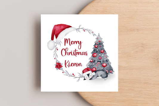 Personalised Penguin Wreath Christmas Card