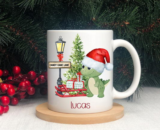 Personalised Dinosaur Christmas Mug