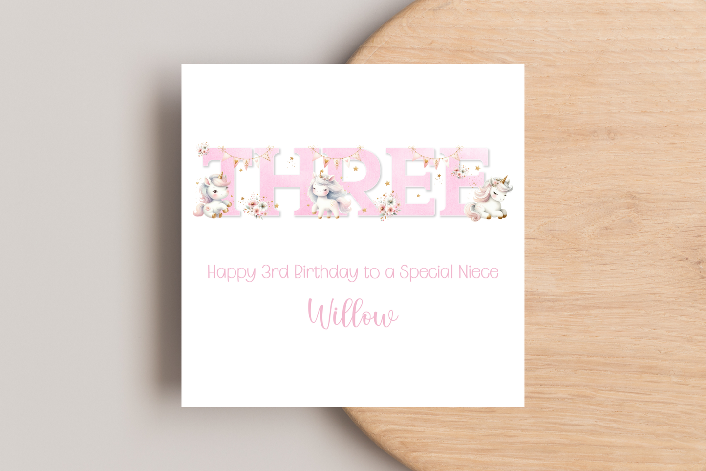Personalised Unicorn 3rd Birthday Card