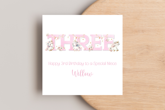Personalised Unicorn 3rd Birthday Card