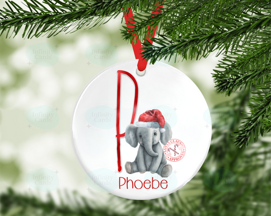 Personalised Elephant Initial Christmas Tree Decoration
