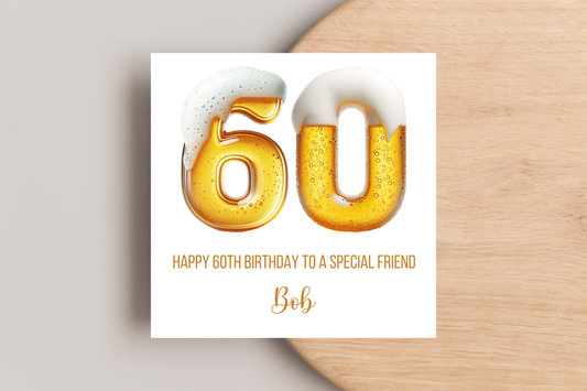 Personalised 60th Beer Number Birthday Card