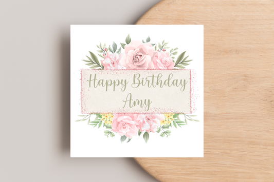 Personalised Pink Floral Birthday Card