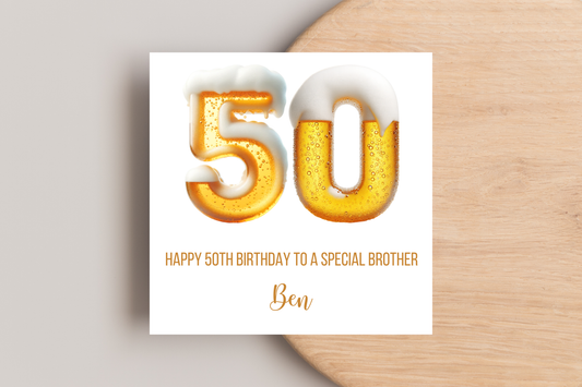 Personalised 50th Beer Number Birthday Card