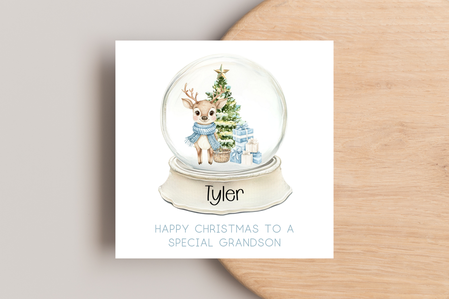 Personalised Reindeer Snowglobe Christmas card