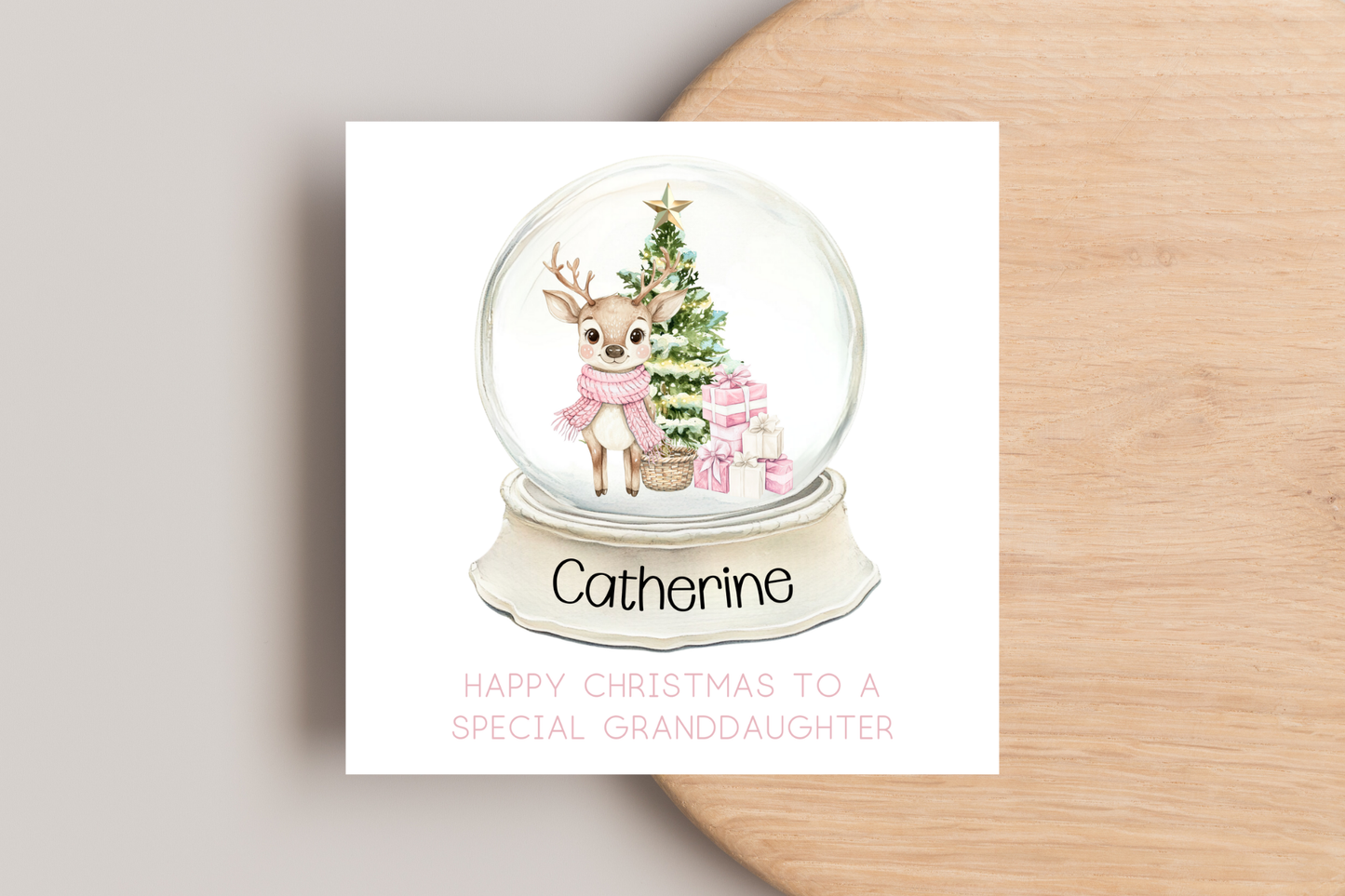 Personalised Reindeer Snowglobe Christmas card