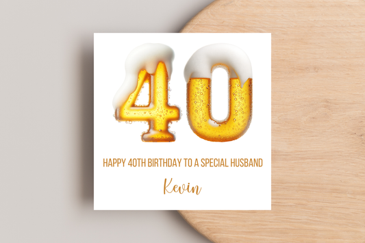 Personalised 40th Beer Number Birthday Card