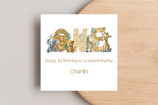 Personalised Jungle Themed 1st Birthday Card