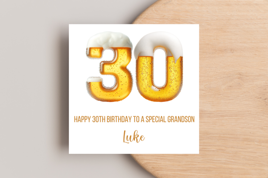 Personalised 30th Beer Number Birthday Card