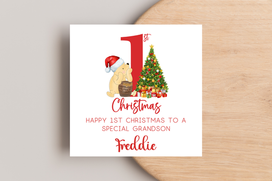 Personalised Pooh Bear 1st Christmas Card