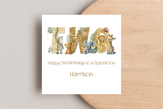 Personalised Jungle Themed 2nd Birthday Card