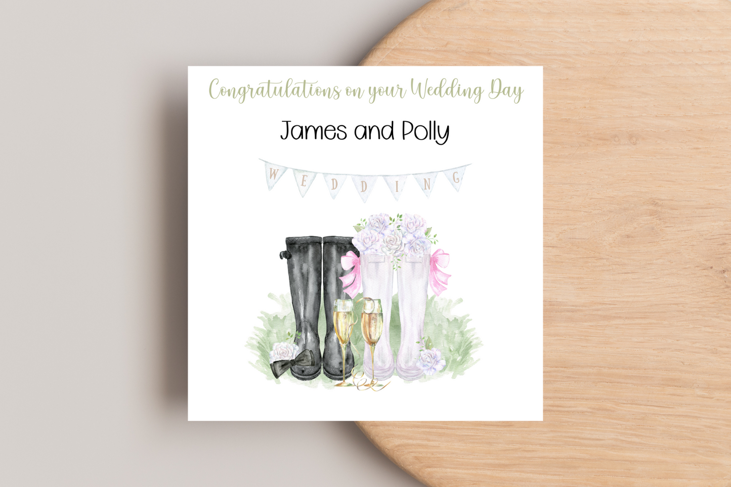 Bride and Groom Welly Boots Personalised wedding day Card