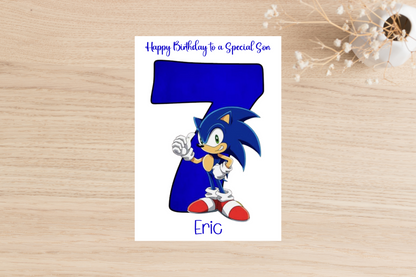 Personalised Sonic the Hedgehog Number Birthday Card