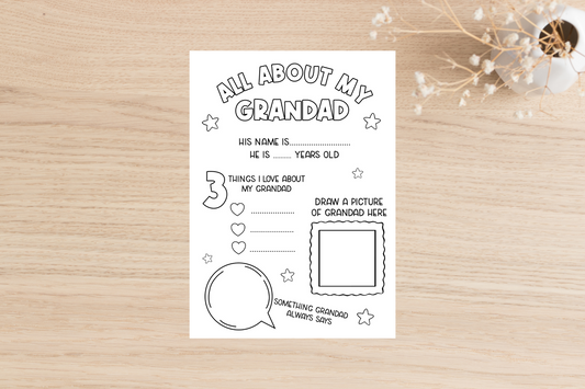Colour In All About My Grandad Card