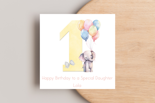 Personalised Yellow Elephant Birthday Card