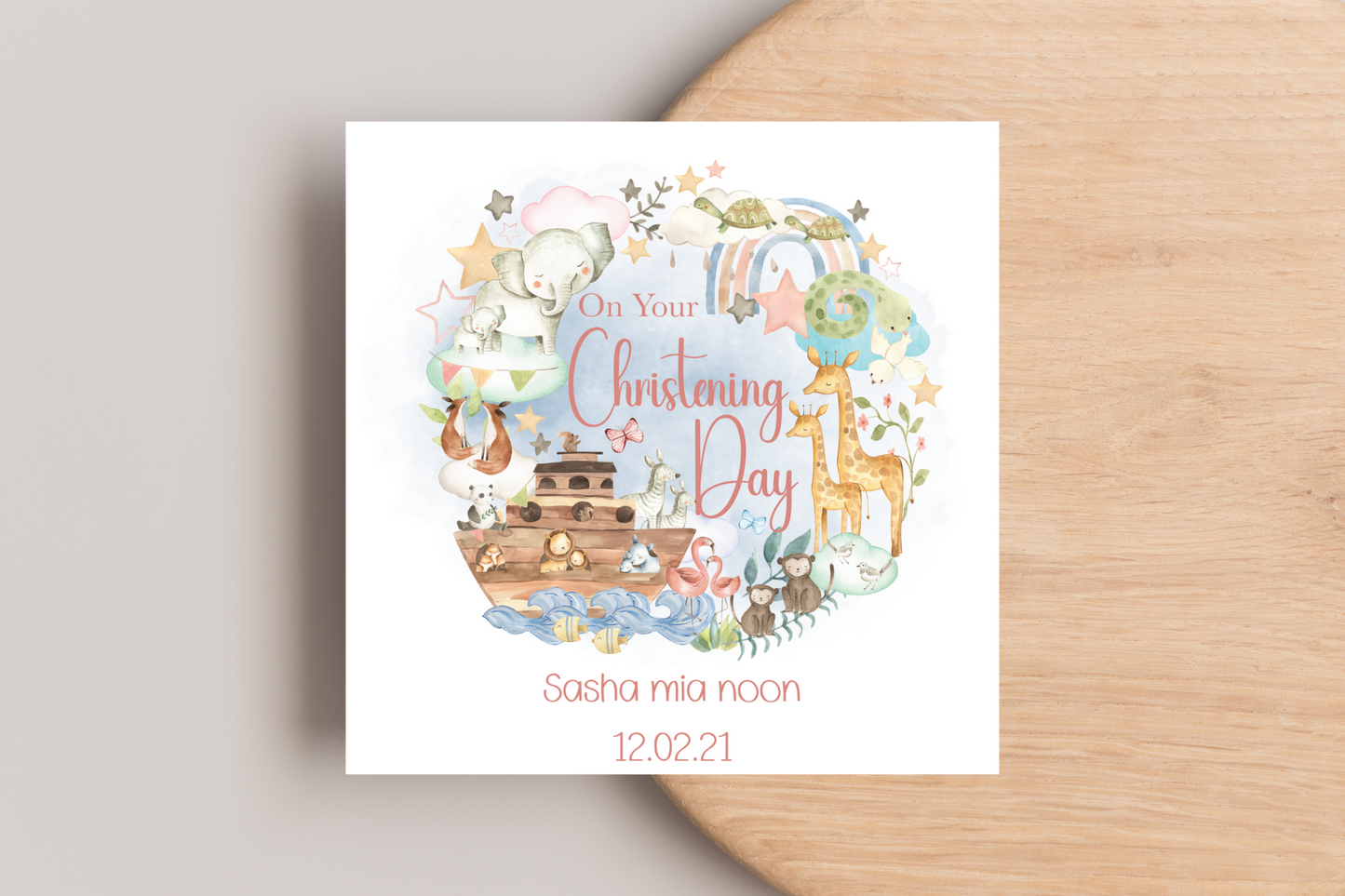 Personalised Noahs Ark Christening Card