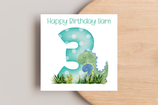 Personalised Dinosaur 3rd Birthday Card