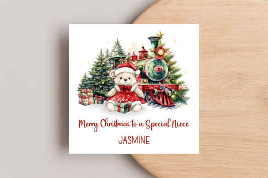 Personalised Bear Express Train Christmas Card