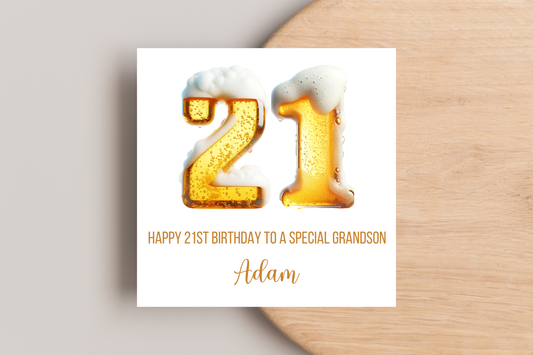 Personalised 21st Beer Number Birthday Card