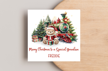 Personalised Bear Express Train Christmas Card