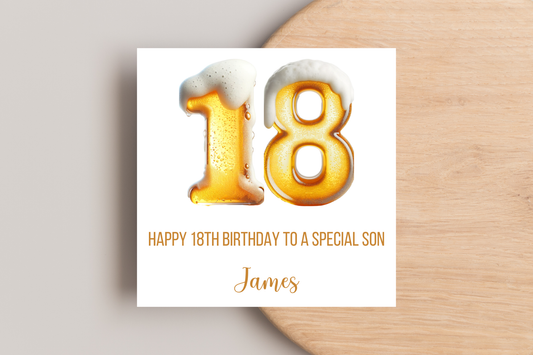 Personalised 18th Beer Number Birthday Card