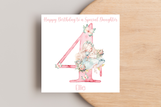 Alice and White Rabbit 4h Birthday Card