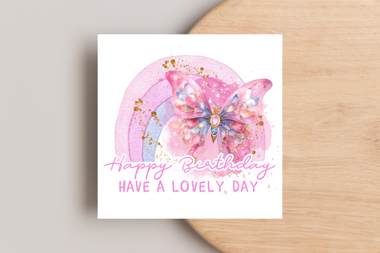 Pink Butterfly Birthday Card for her