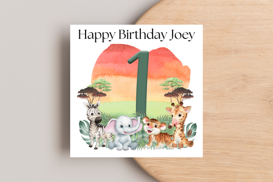 Personalised Jungle Number Birthday Card