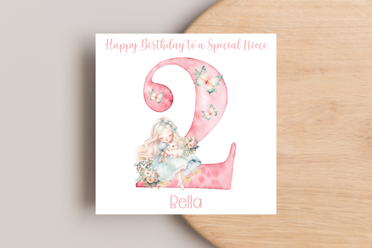 Alice and White Rabbit 2nd Birthday Card