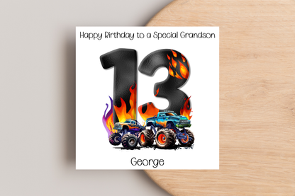 Personalised Monster Truck Birthday Card