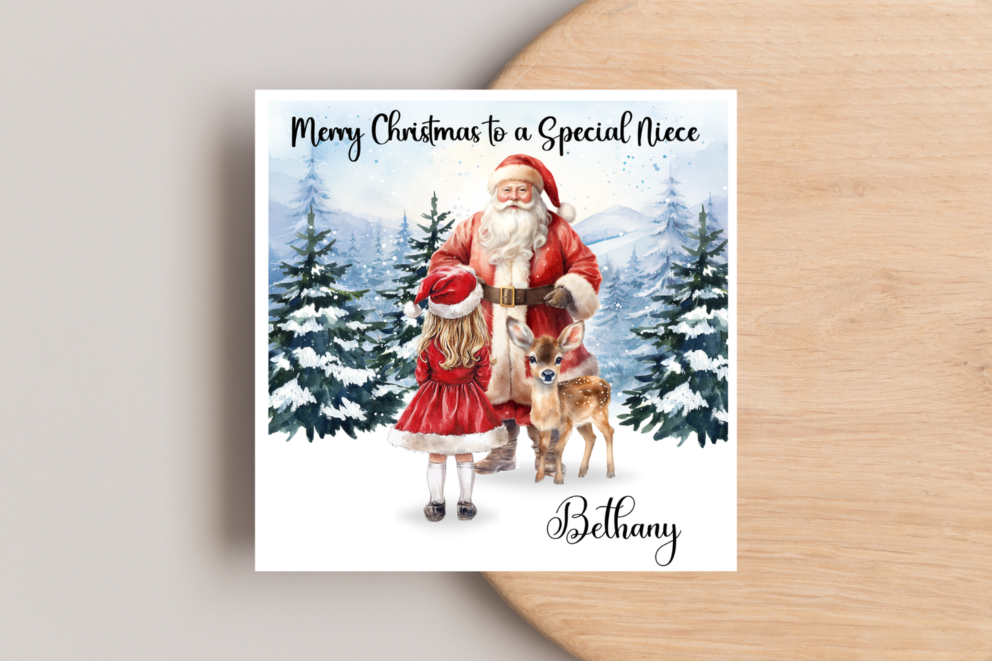 Personalised Girl With Santa Christmas Card