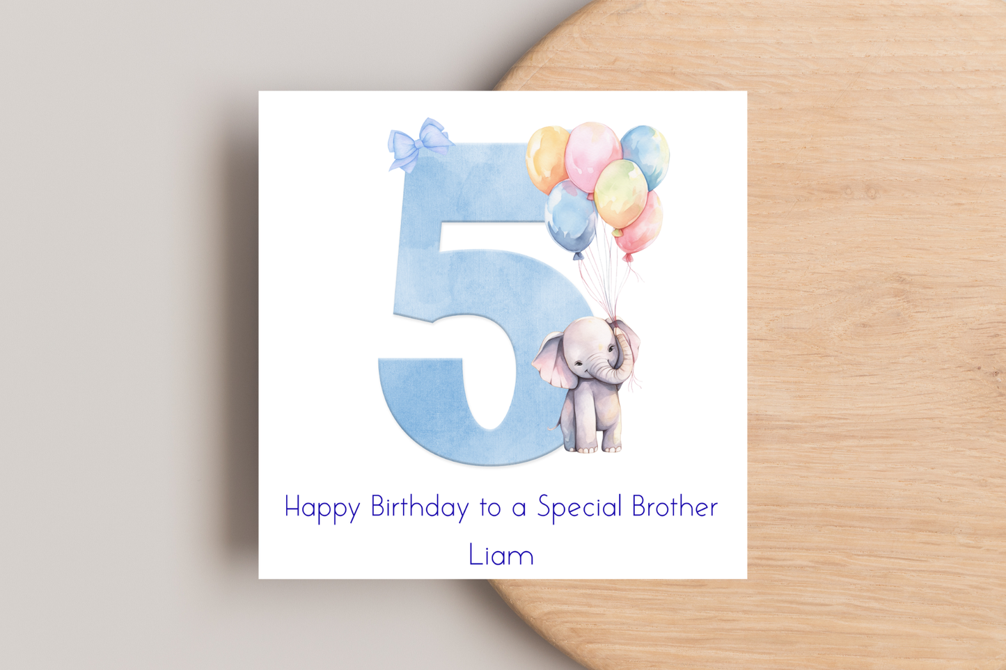Personalised Blue Elephant Birthday Card