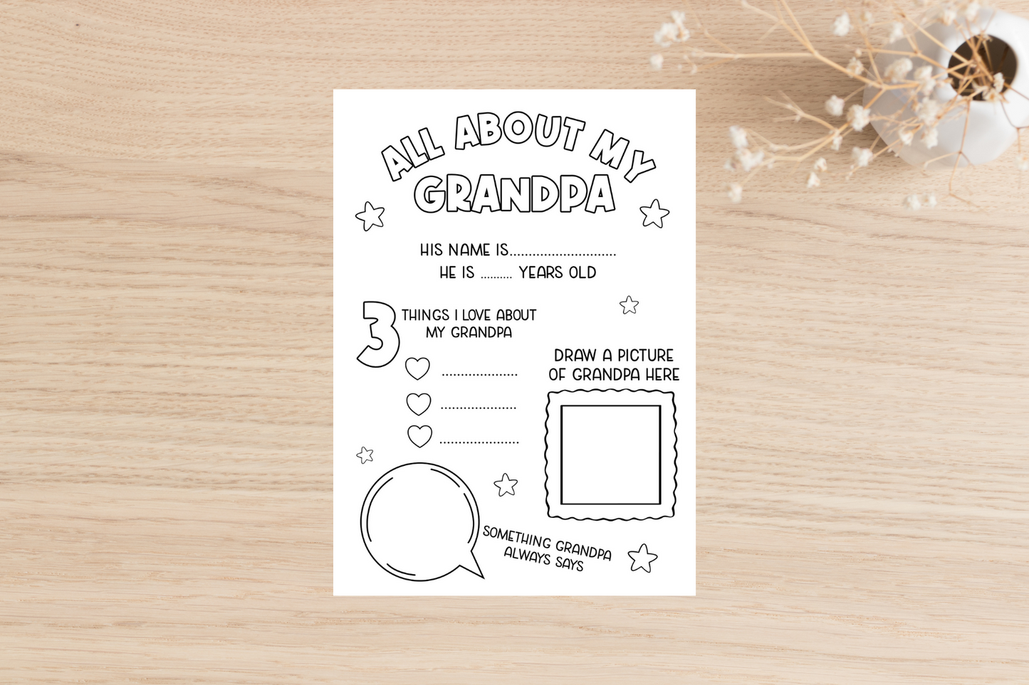 Colour In All About My Grandad Card