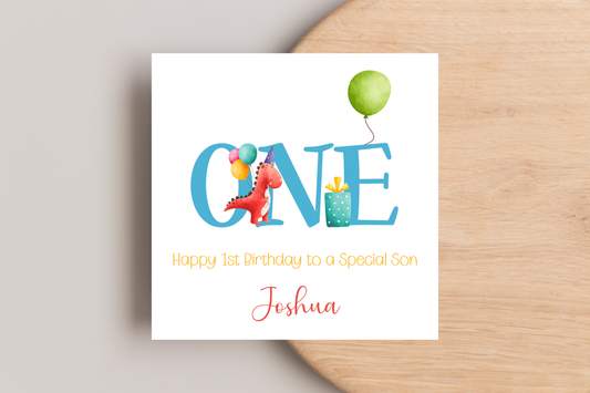 Personalised Dinosaur 1st Birthday ONE Card