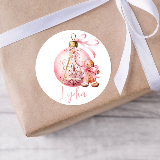Personalised Pink Bauble Gingerbread Christmas Present Labels