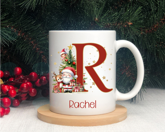 Personalised Red Initial Santa Mug