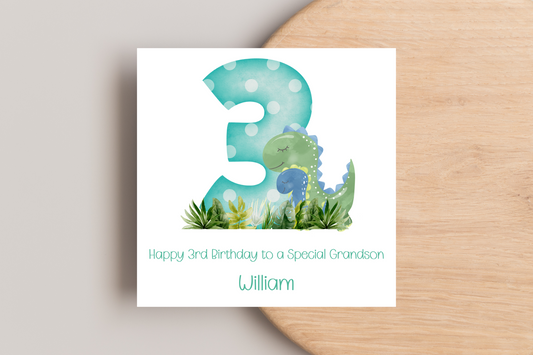 Personalised Dinosaur 3rd Birthday Card