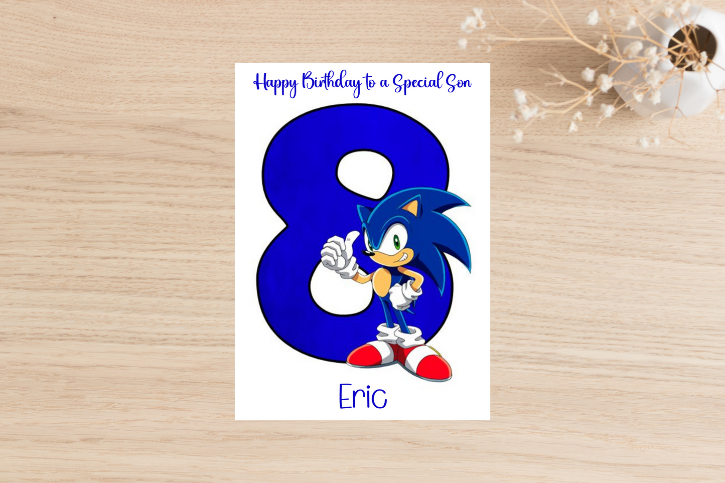 Personalised Sonic the Hedgehog Number Birthday Card