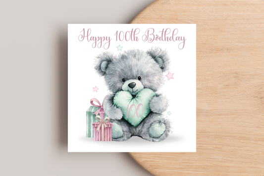 Grey Bear 100th Birthday Card