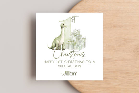 Personalised Dinosaur 1st Christmas Card