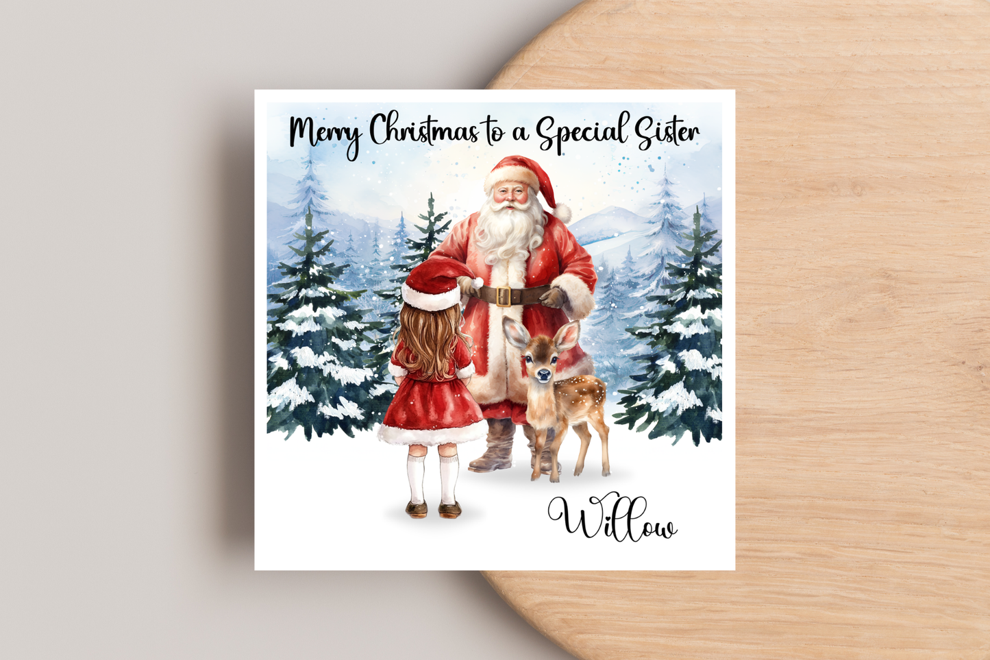 Personalised Girl With Santa Christmas Card