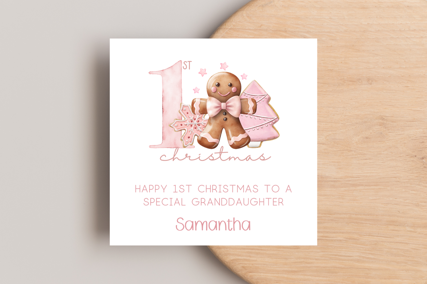 Personalised Gingerbread Biscuit 1st Christmas card